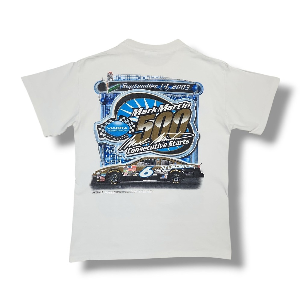 Vintage NASCAR 2003 Mark‎ Martin 500 #6 White T-Shirt Men's M